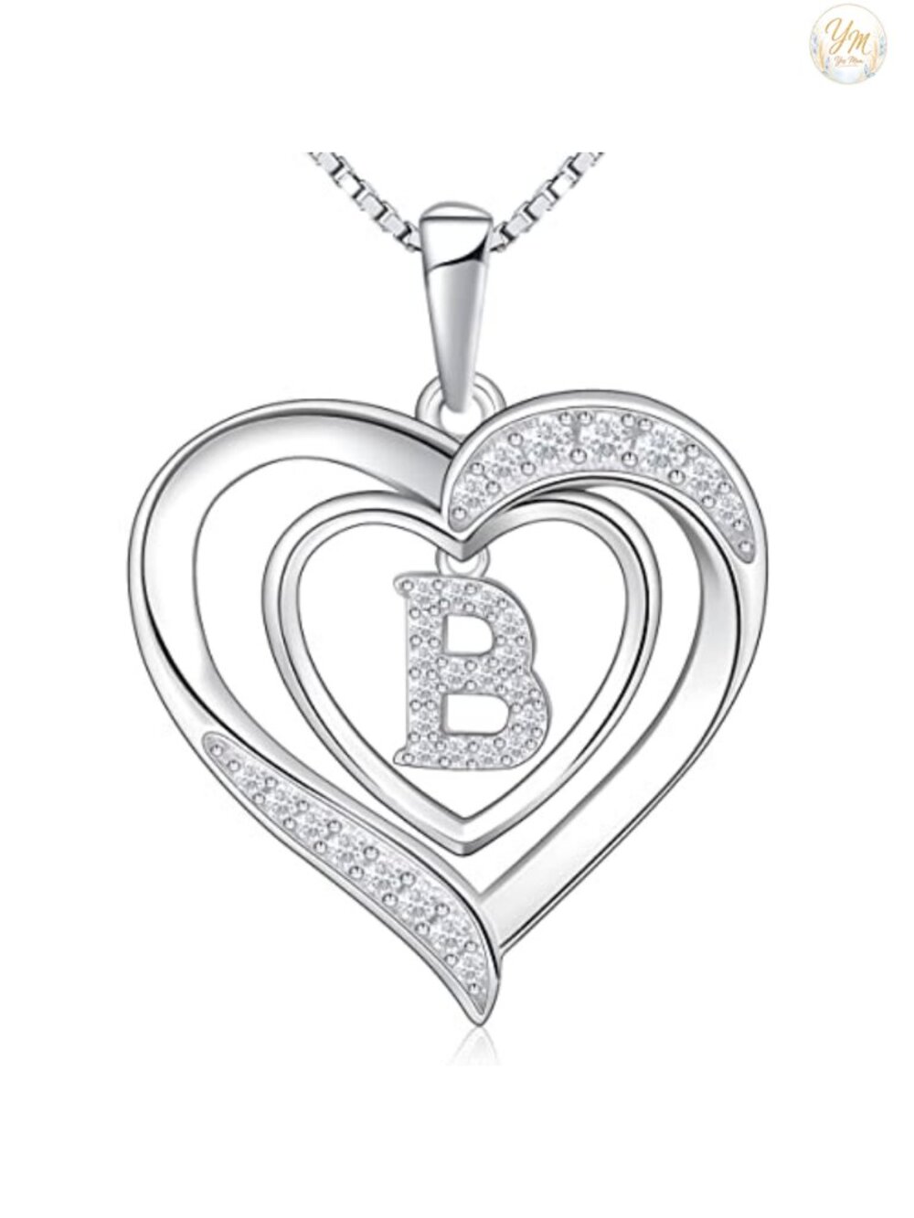 RIVIKO Heart Initial B Necklace for Women 925 Sterling Silver Pendant Gift